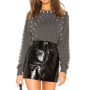 Joie Nilania Pearlized Embellished Long Sleeve Sweater Dark Heather Grey Medium